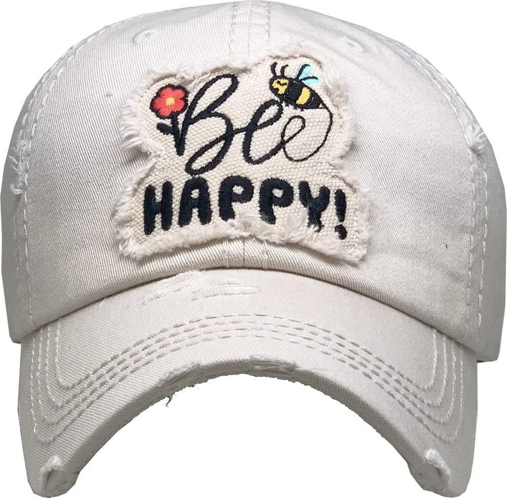 KBV1366 "Be Happy" Vintage Washed Baseball Cap