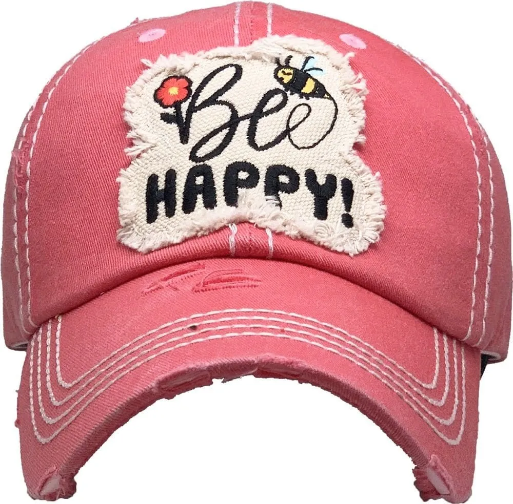 KBV1366 "Be Happy" Vintage Washed Baseball Cap