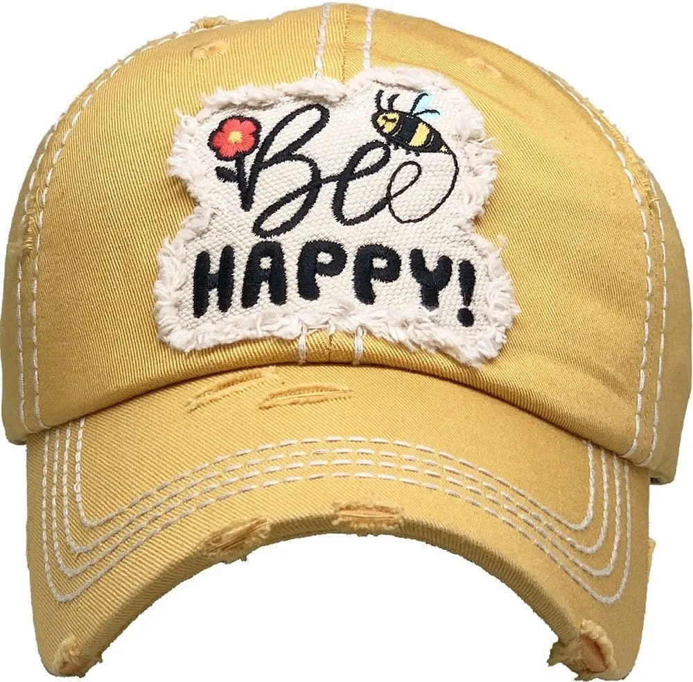 KBV1366 "Be Happy" Vintage Washed Baseball Cap