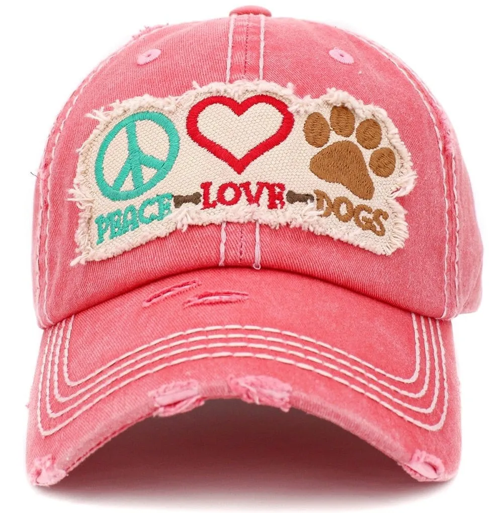 KBV1405 ''PEACE LOVE DOGS" Distressed Cotton Cap