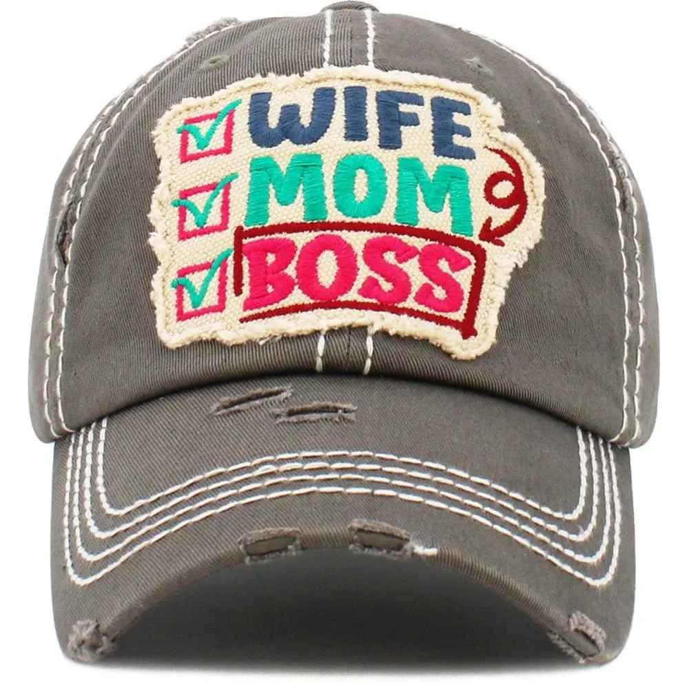 KBV1461 "Wife Mom Boss" Washed Vintage Ballcap