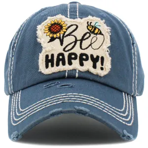 KBV1462 "Be Happy" Washed Vintage Ballcap