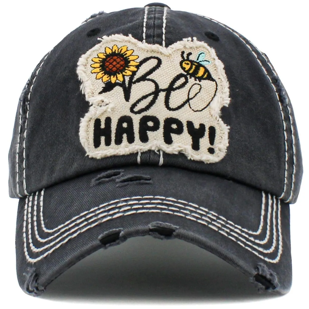 KBV1462 "Be Happy" Washed Vintage Ballcap