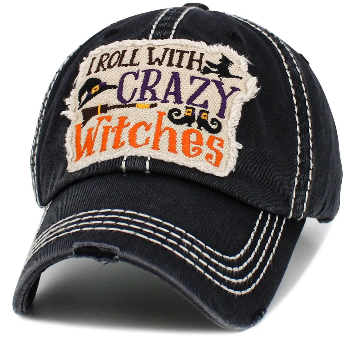 KBV1545 I Roll With Crazy Witches Vintage Baseball Cap