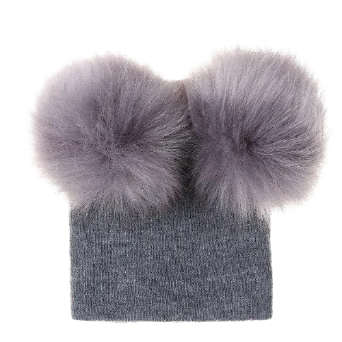 Kids/Baby Unisex Cute Winter Warm Double Faux Fur Pompom Caps Beanies