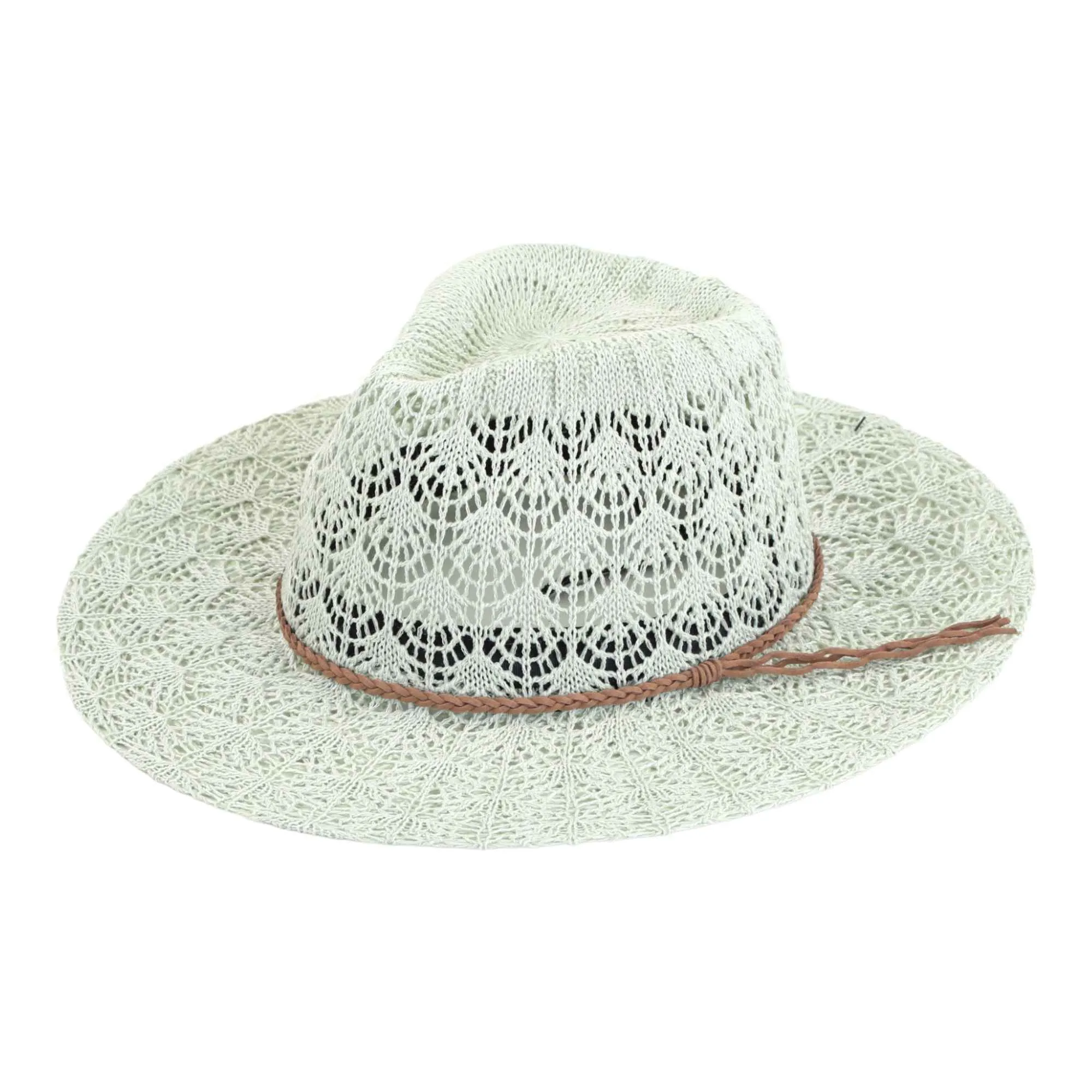 KP013 Horseshoe Lace With Braided Suede Trim Panama Hat