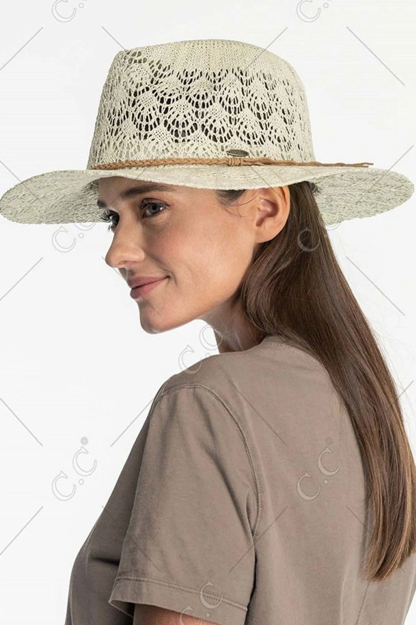 KP013 Horseshoe Lace With Braided Suede Trim Panama Hat