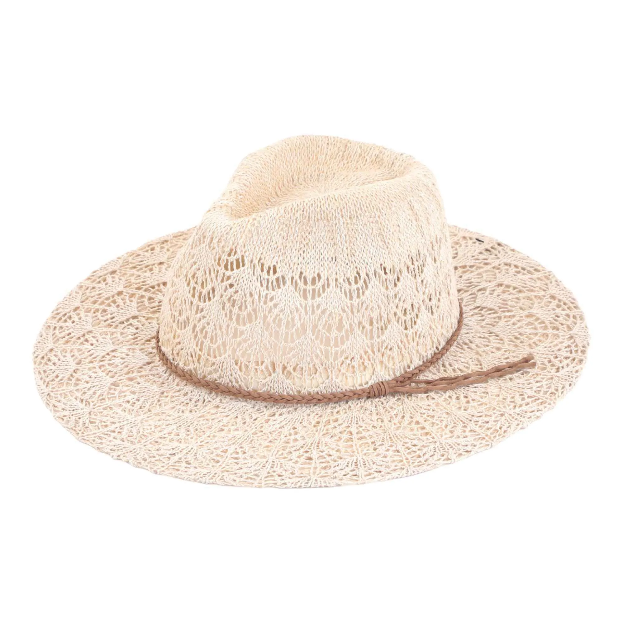 KP013 Horseshoe Lace With Braided Suede Trim Panama Hat