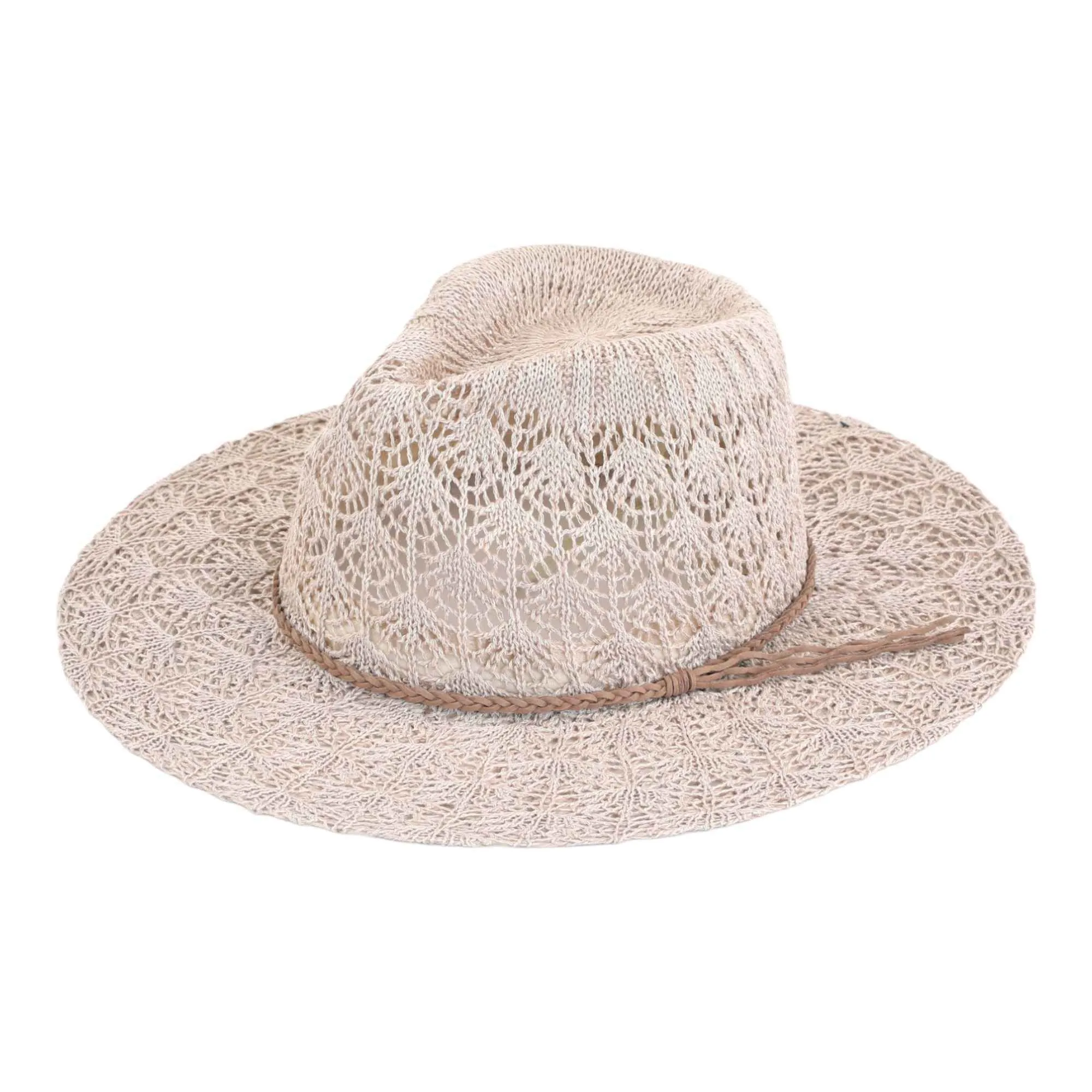 KP013 Horseshoe Lace With Braided Suede Trim Panama Hat