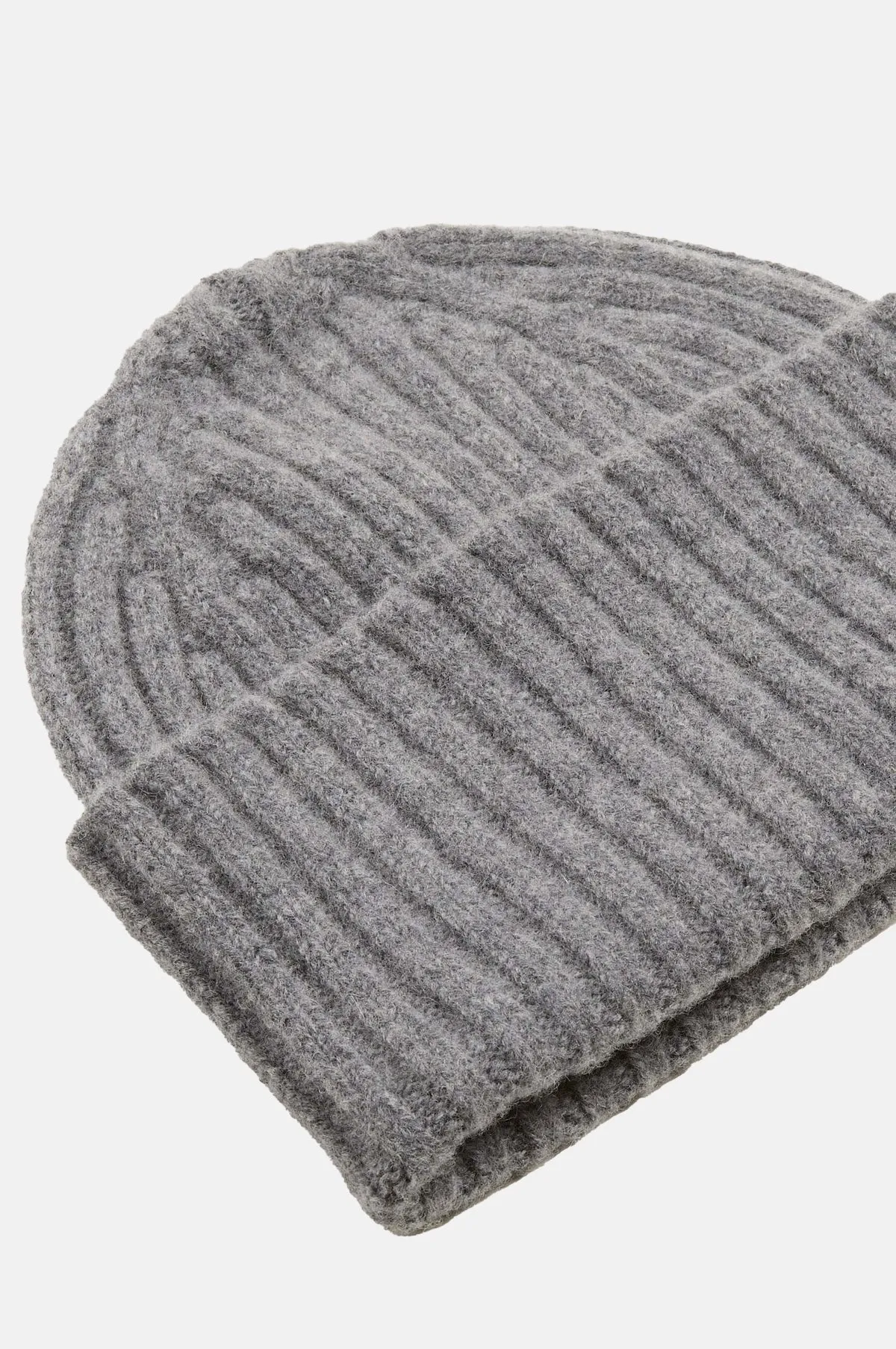 Lambswool Ribbed Knit Beanie Grey