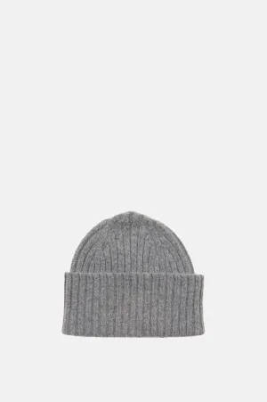 Lambswool Ribbed Knit Beanie Grey