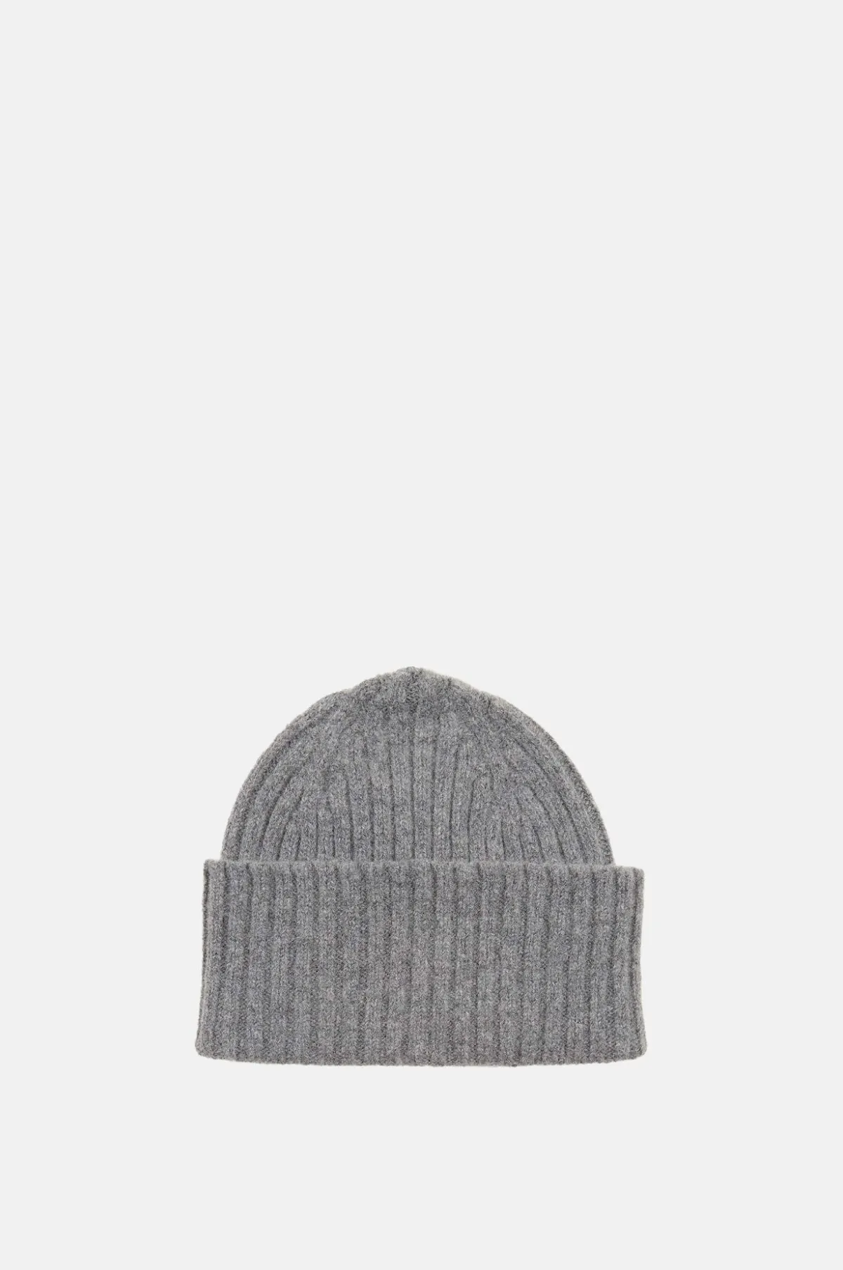 Lambswool Ribbed Knit Beanie Grey