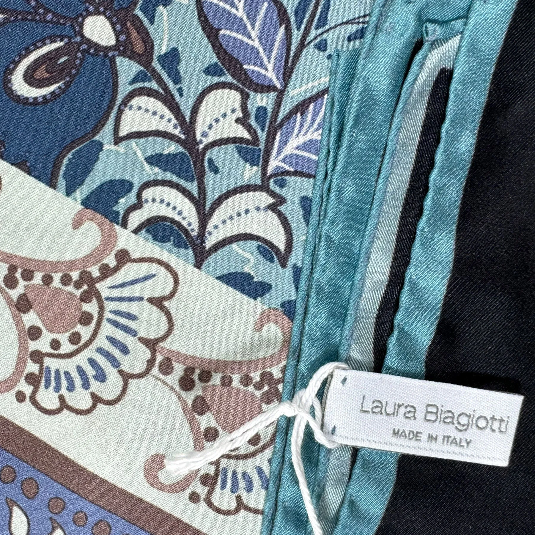 Laura Biagiotti Scarf Floral Dark Blue Taupe Brown - Square Silk Foulard