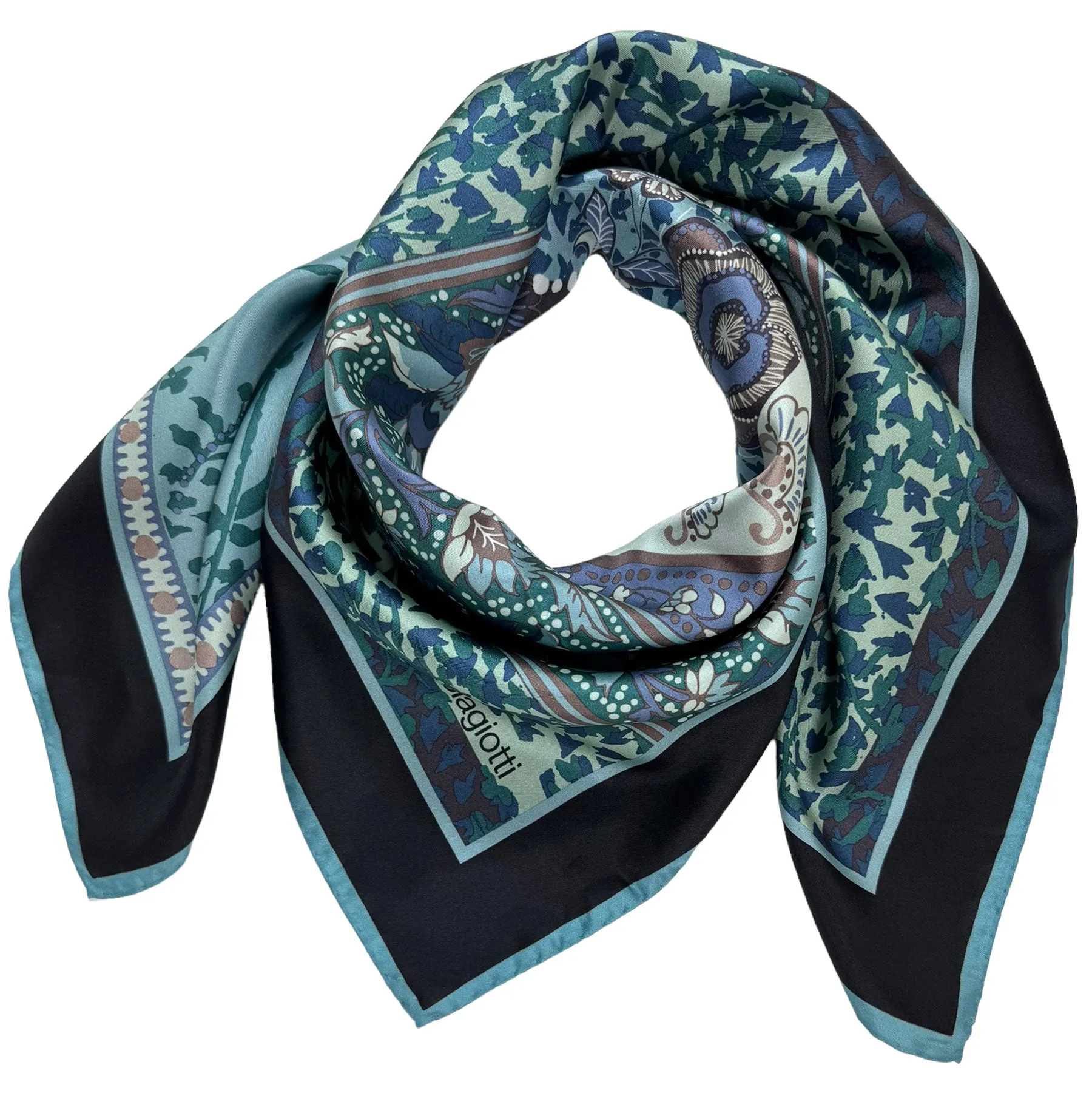 Laura Biagiotti Scarf Floral Dark Blue Taupe Brown - Square Silk Foulard