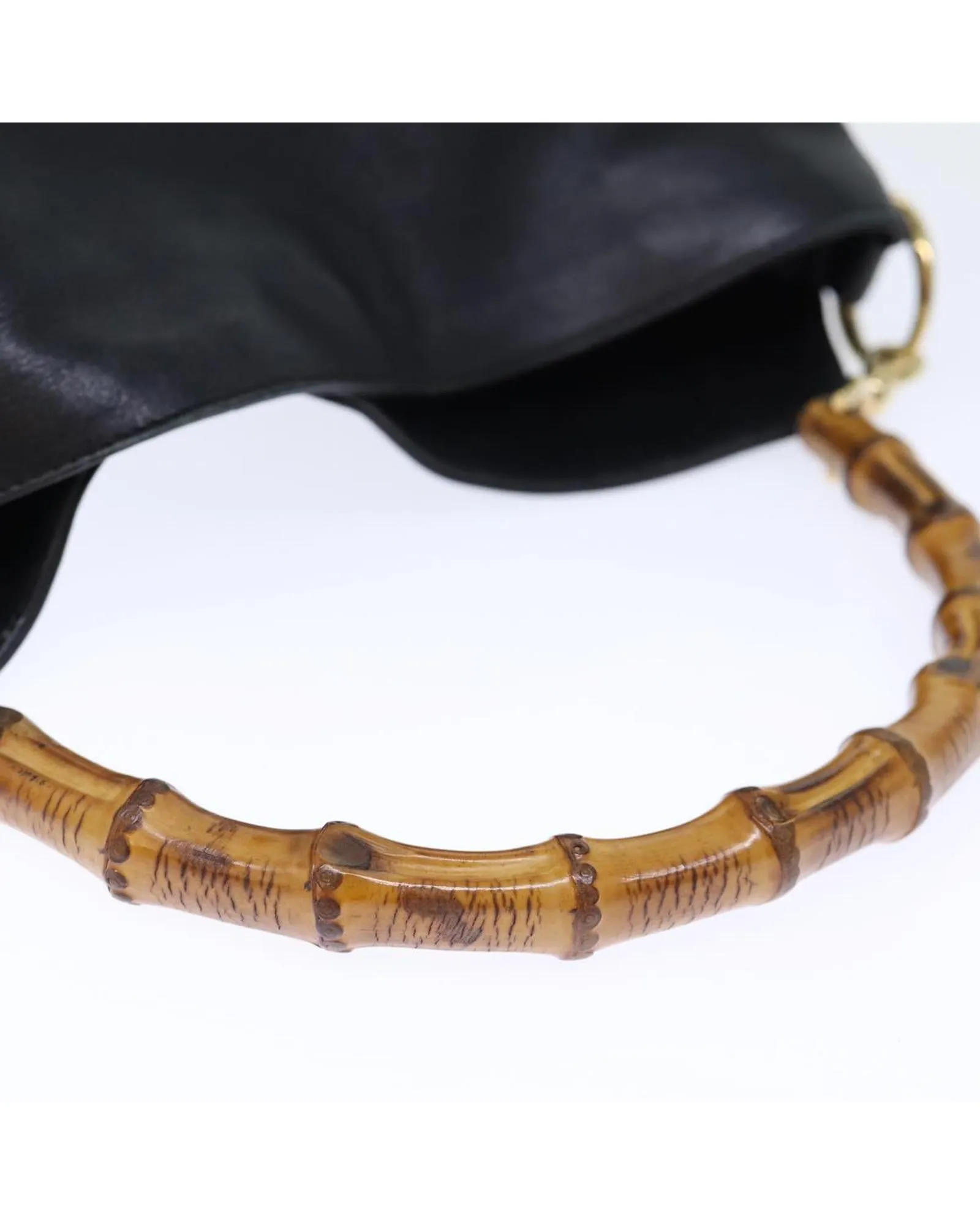 Leather Shoulder Bag with Bamboo Handle and Shoulder Strap