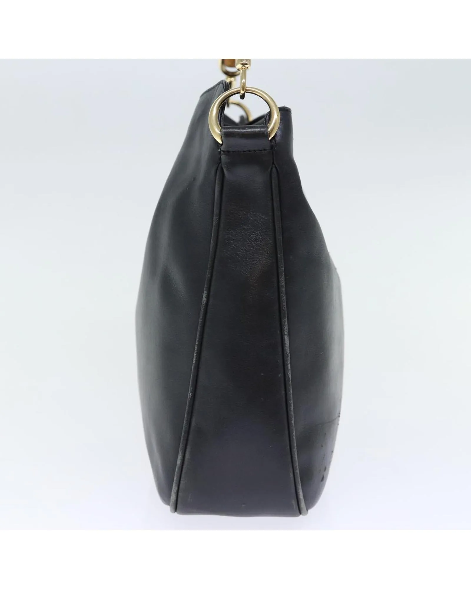 Leather Shoulder Bag with Bamboo Handle and Shoulder Strap