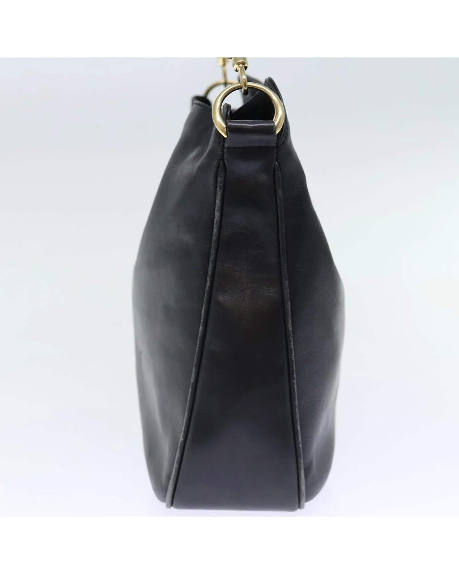 Leather Shoulder Bag with Bamboo Handle and Shoulder Strap