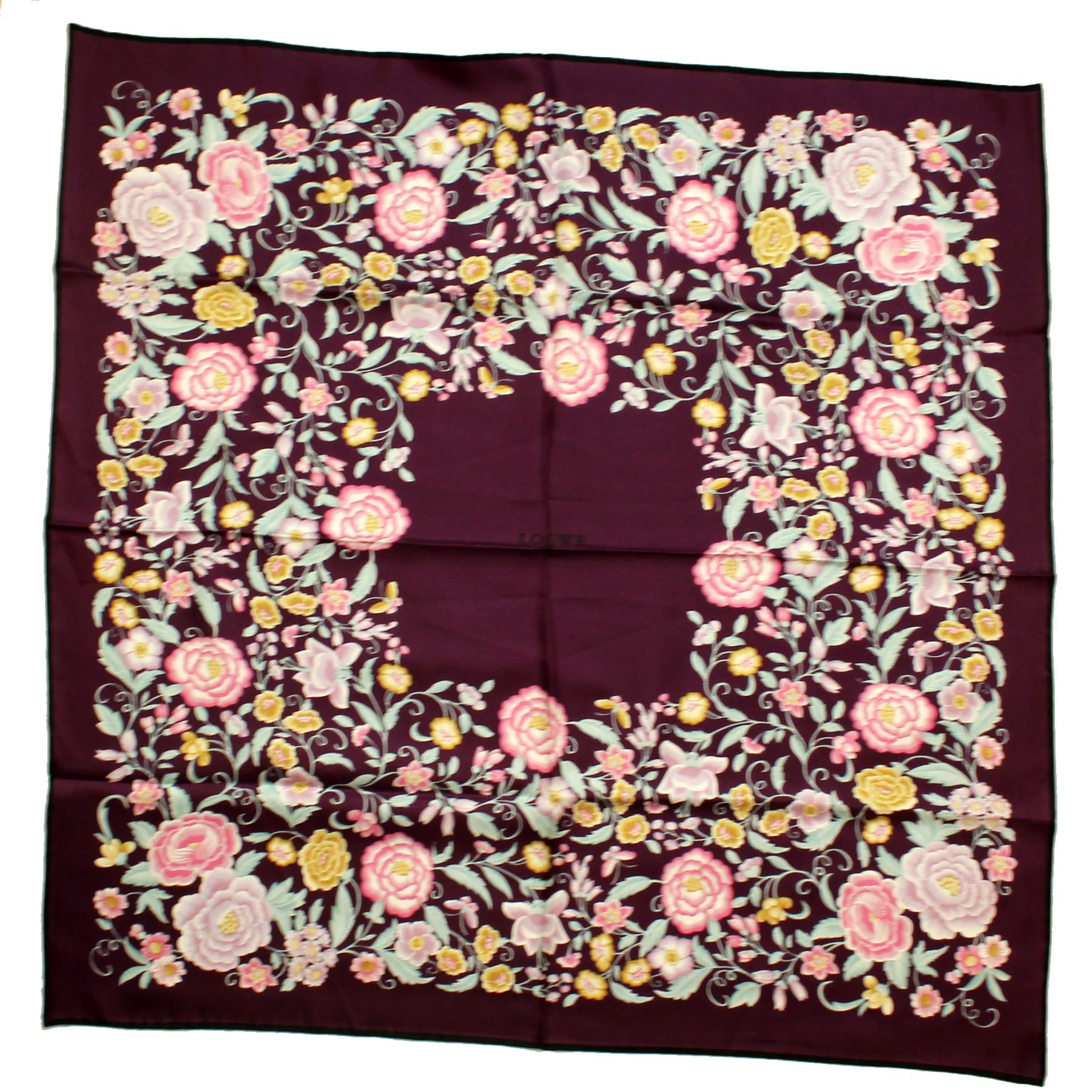 Loewe Scarf Purple Pink Floral - Twill Silk Square Foulard SALE