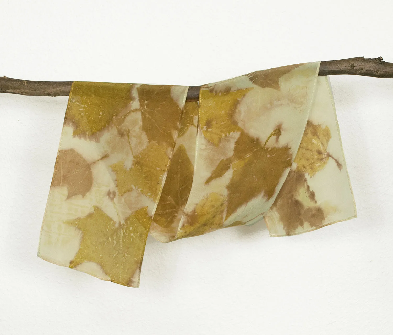 London Plane Leaf Print Silk Scarf, matte crepe de chine, 8" x 50"