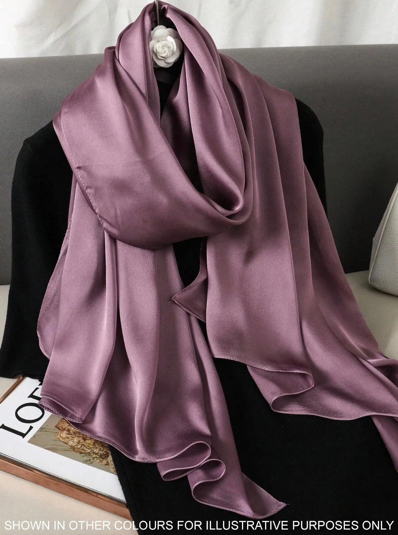 LONG PLAIN TAUPE SATIN SCARF SHAWL WRAP