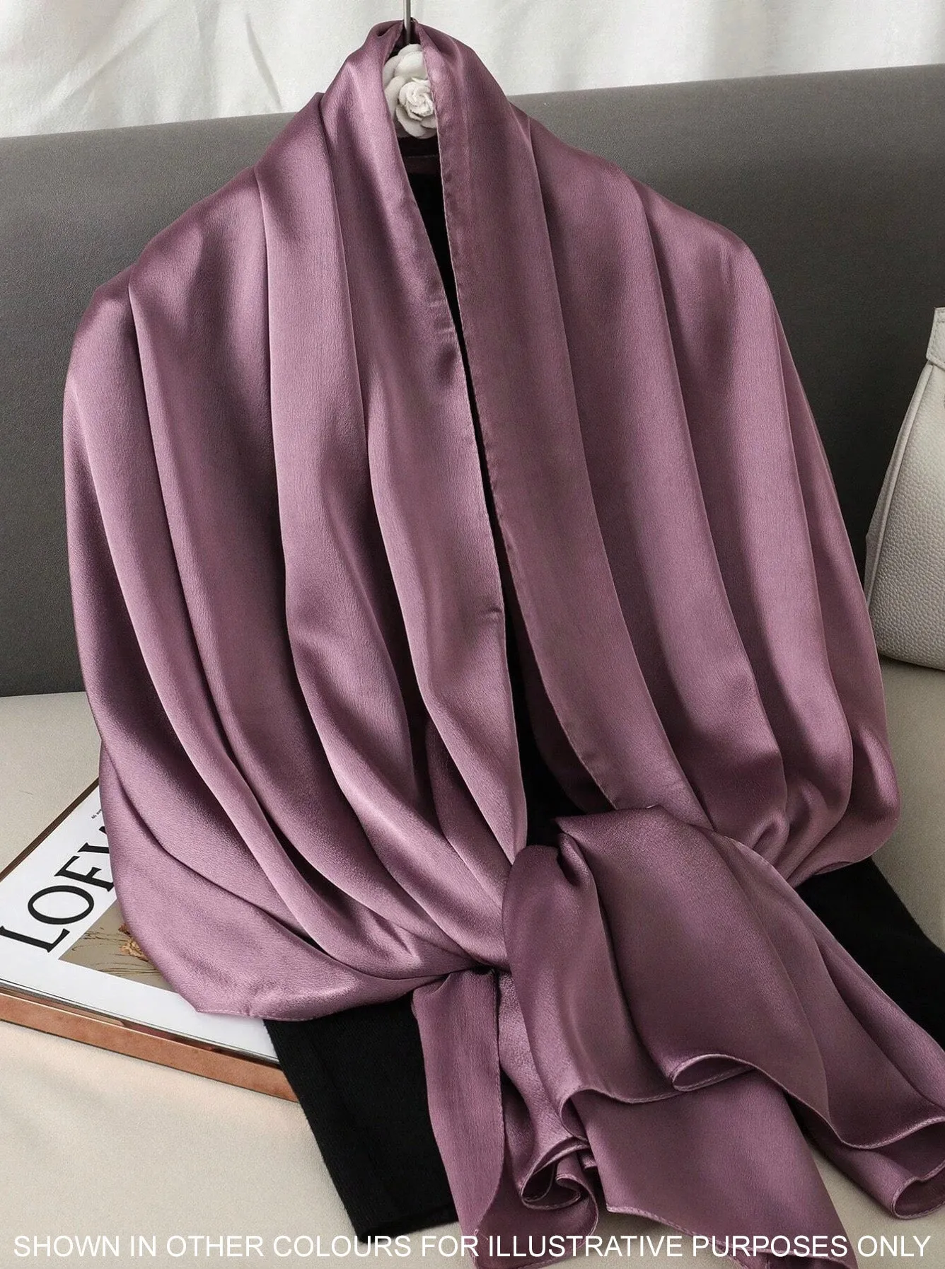 LONG PLAIN TAUPE SATIN SCARF SHAWL WRAP