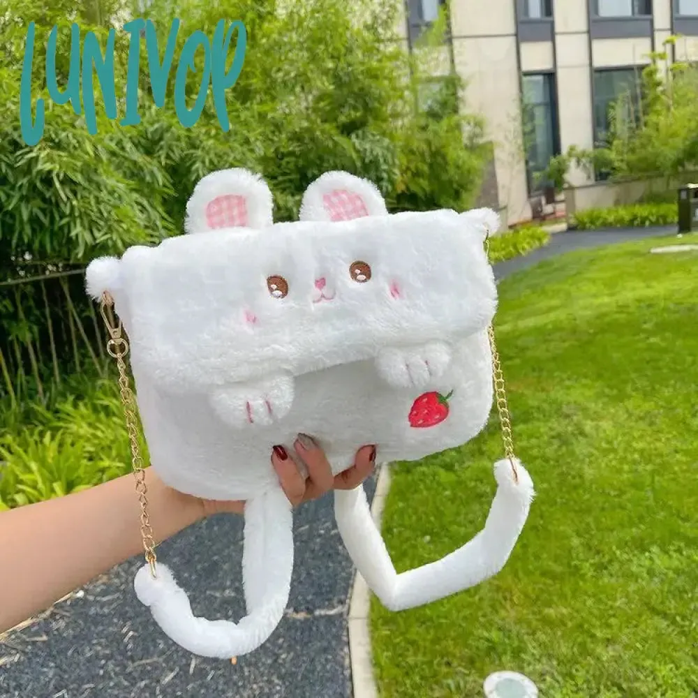 Lunivop Cute Bear Shoulder Bag for Women Soft Fluffy Kawaii Versatile Trend Purse Winter Casual Girls Kid Solid Color Crossbody Bag