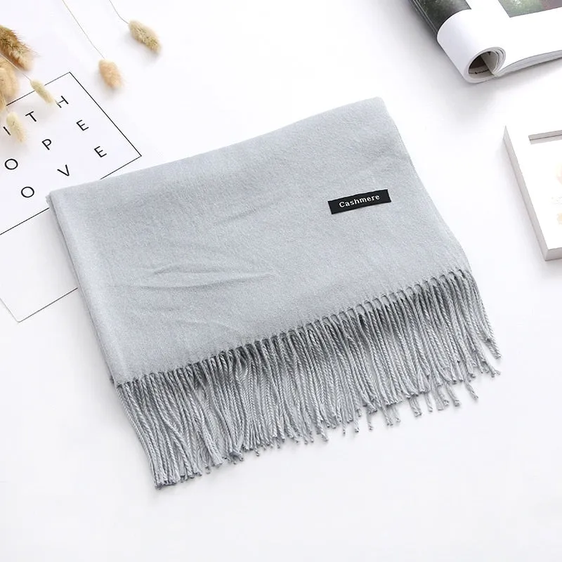 Luxury Solid Women Scarf Winter Cashmere Pashmina Shawls Warm Lady Blanket Wraps Bufanda Scarves Tassel Neck Echarpe 2022