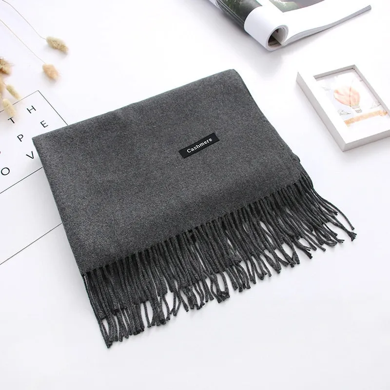 Luxury Solid Women Scarf Winter Cashmere Pashmina Shawls Warm Lady Blanket Wraps Bufanda Scarves Tassel Neck Echarpe 2022