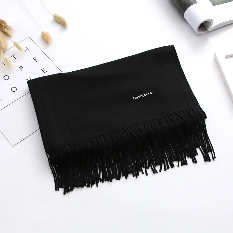 Luxury Solid Women Scarf Winter Cashmere Pashmina Shawls Warm Lady Blanket Wraps Bufanda Scarves Tassel Neck Echarpe 2022