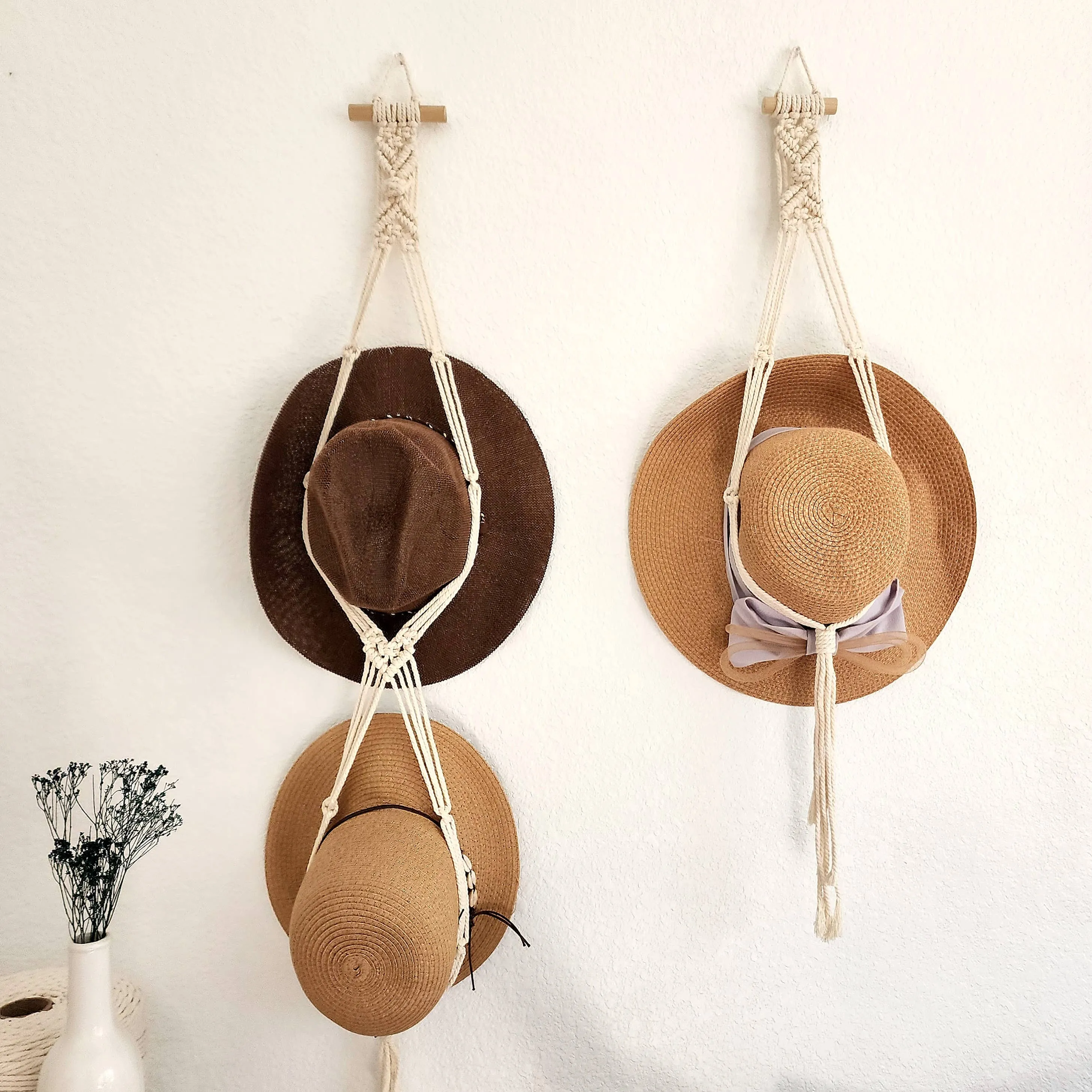 Macrame Cowboy Hat Hanger, Wall Mounted Hat Display and Organizer