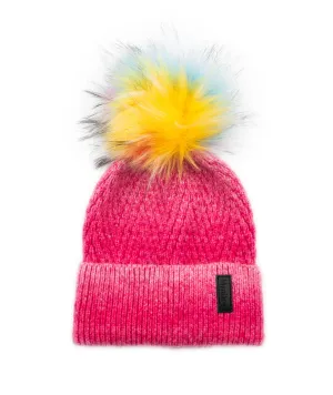 Maniere Pink Ombre Knit Hat With Rainbow Pom