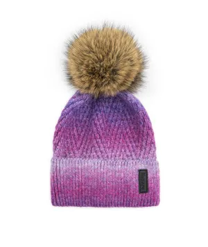 Maniere Purple Ombre Knit Hat With Natural Pom