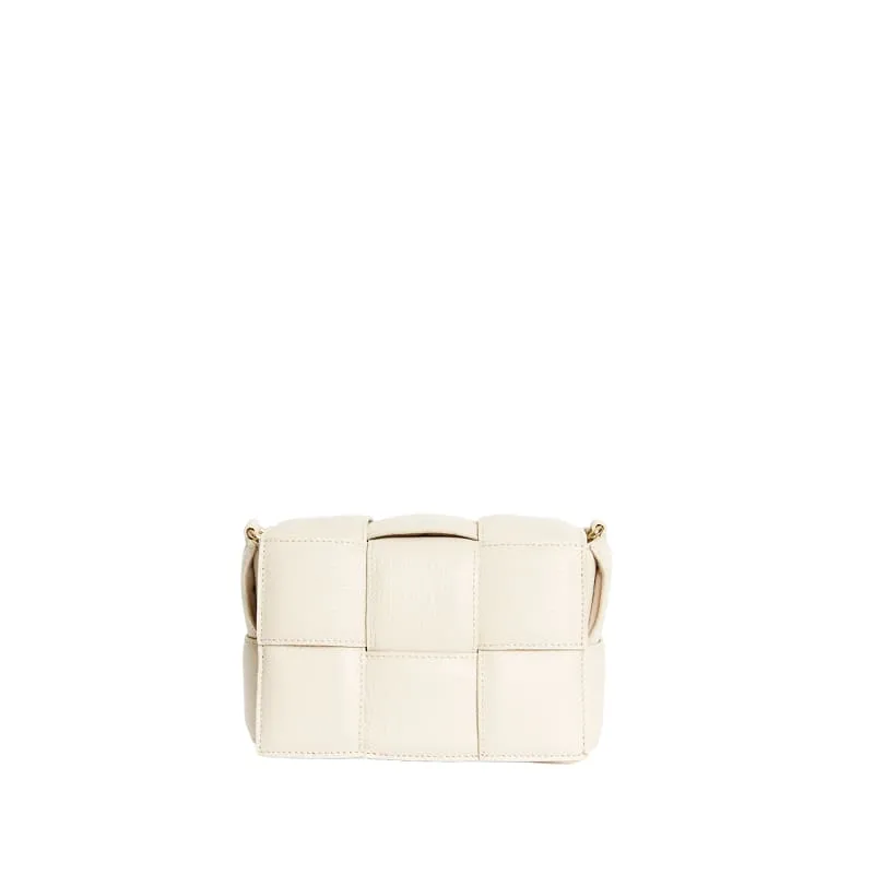 Margot Ivory Leather Woven Bag