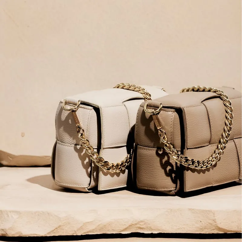 Margot Ivory Leather Woven Bag