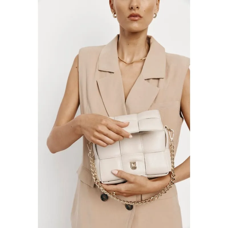 Margot Ivory Leather Woven Bag