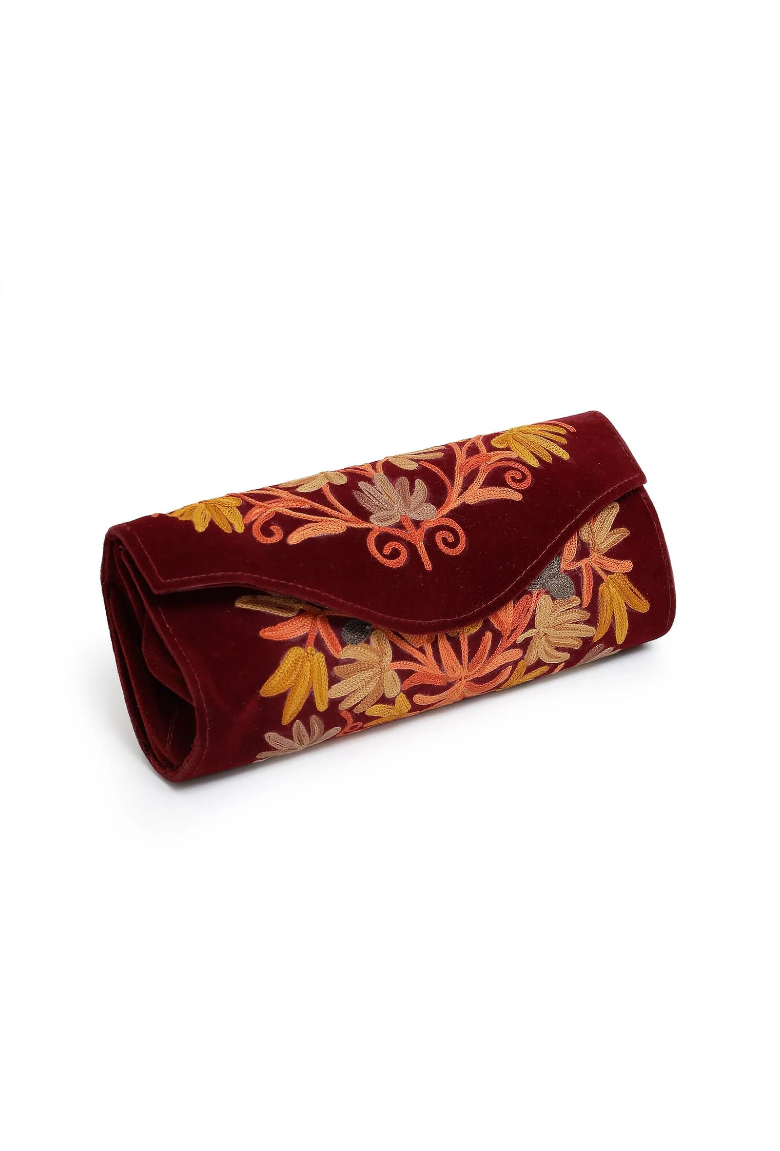 Maroon Tila Embroidery Velvet Clutch