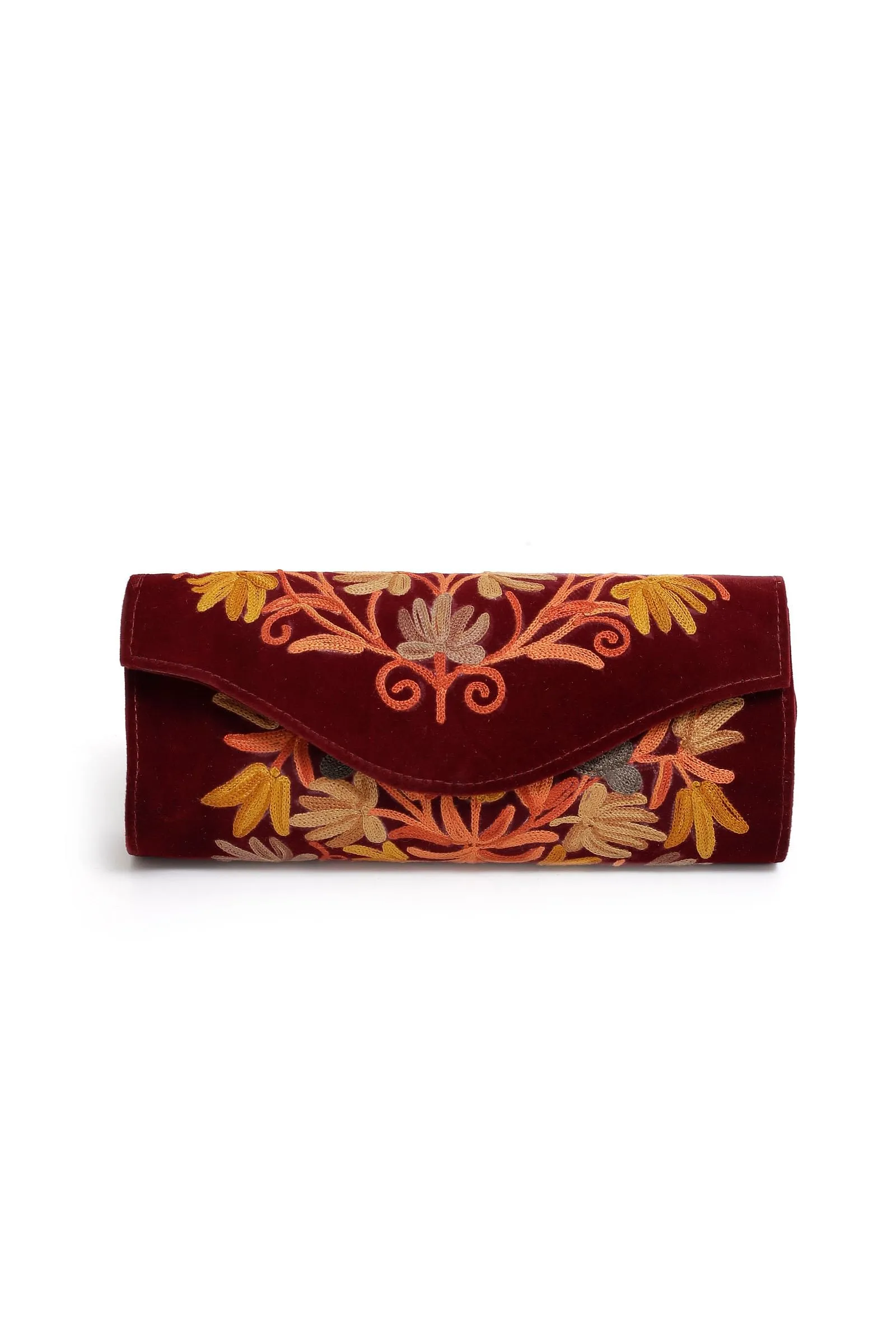 Maroon Tila Embroidery Velvet Clutch