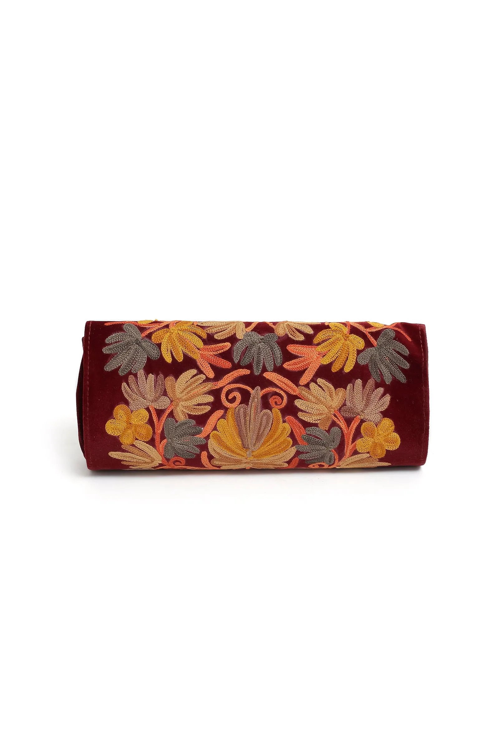 Maroon Tila Embroidery Velvet Clutch