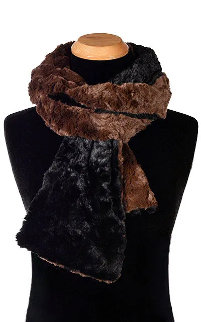 Men's Classic Scarf - Two-Tone, Cuddly Faux Fur Black Combinations