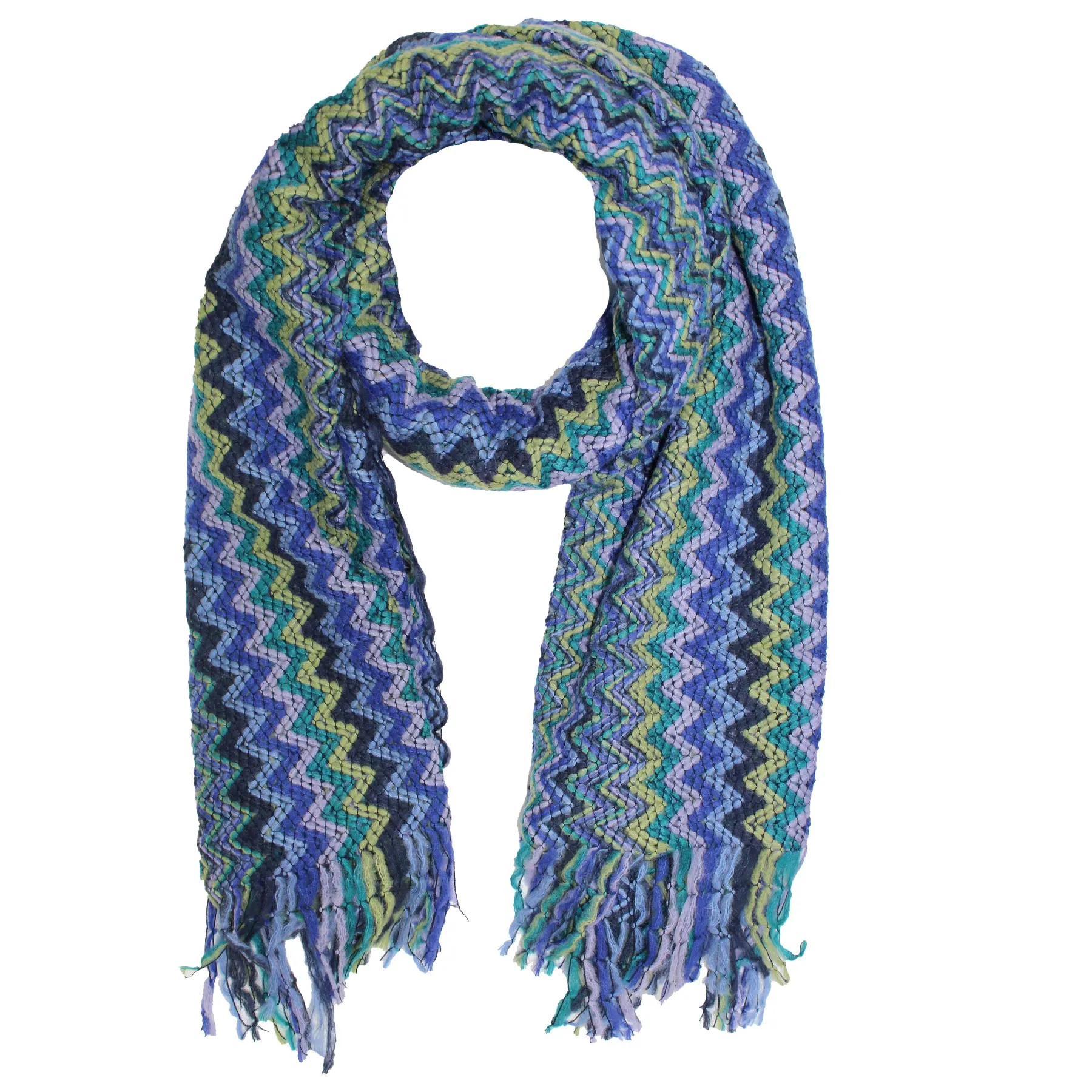 Missoni Scarf Blue Lilac Green Herringbone Design - Designer Shawl