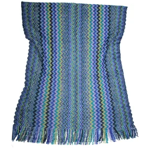 Missoni Scarf Blue Lilac Green Herringbone Design - Designer Shawl