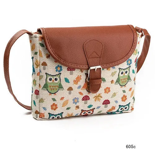 Miyahouse Summer Women Messenger Bags Flap Bag Lady Canvas Cartoon Owl Printed Crossbody Shoulder Bags Small Female Handbags