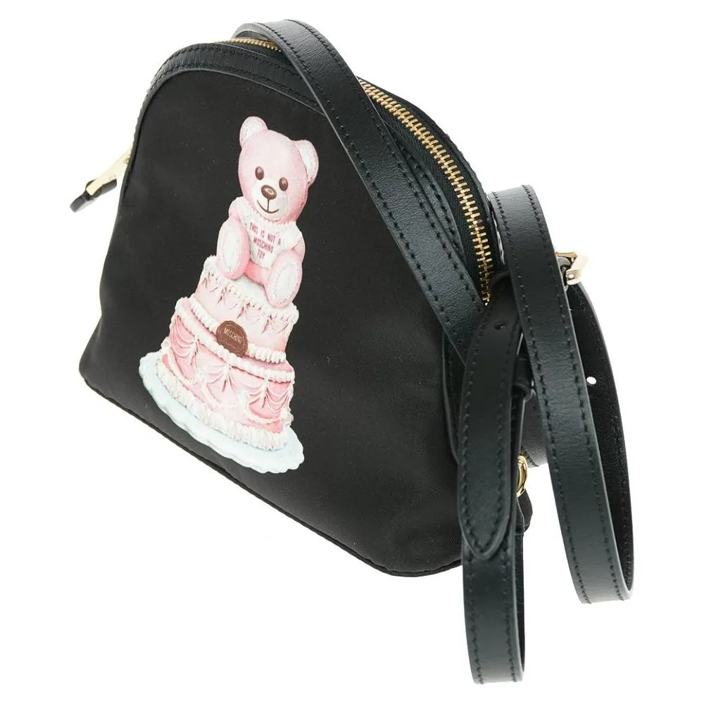 Moschino Couture Chic Teddy Bear Print Clutch with Calfskin Strap