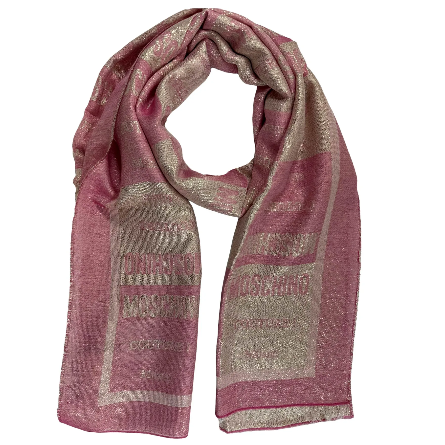 Moschino Scarf Pink Gold Glitter Moschino Couture Milano Shawl