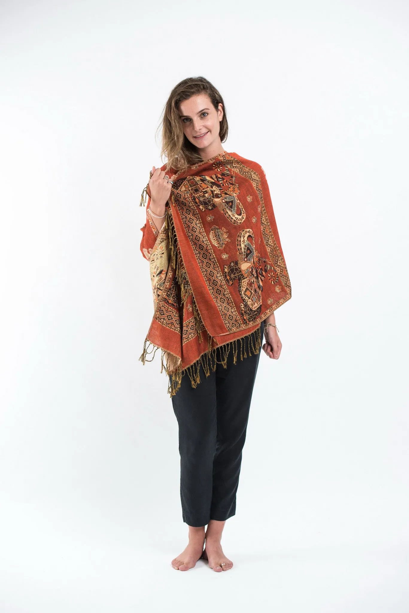 Nepal Elephant Pashmina Shawl Scarf in Orange