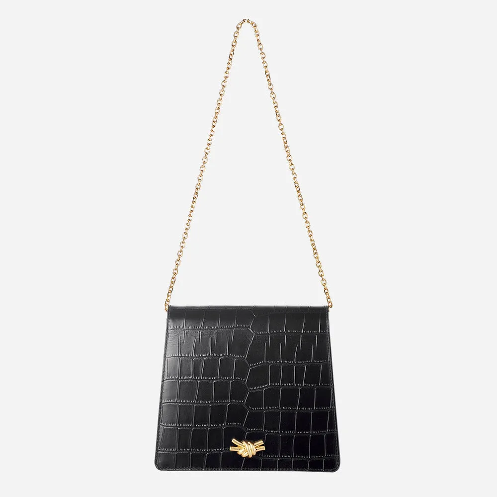 Nikki Willims Mione Knot Black Croc embossed leather bag