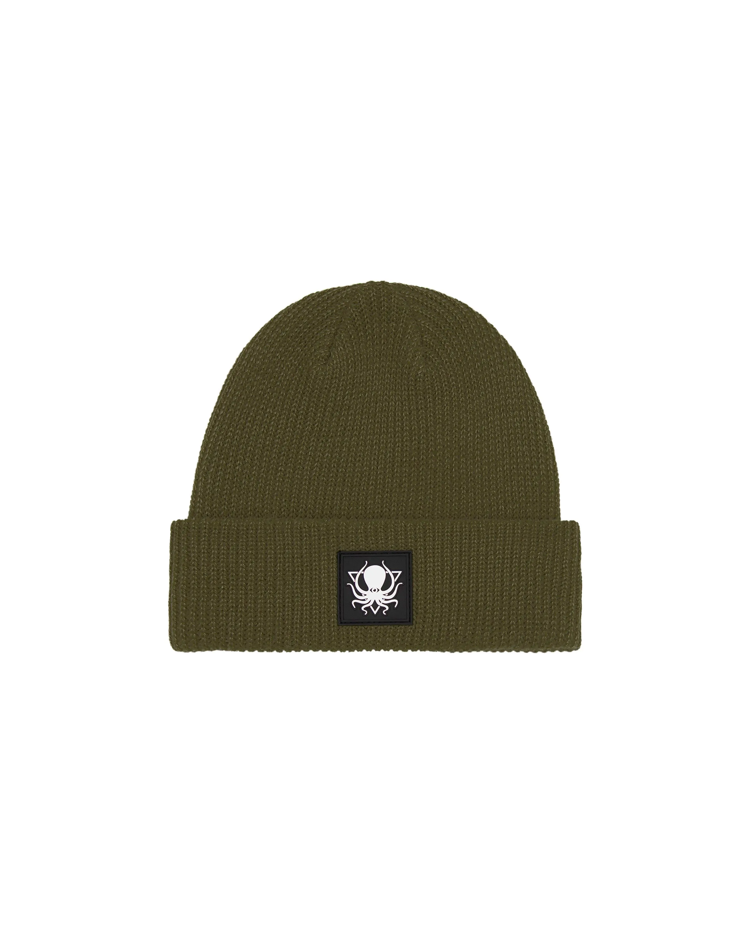 OLIVE GREEN RUBBER PATCH BEANIE