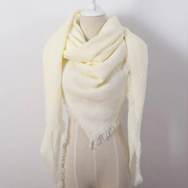 Oversize Solid Color Winter Square Scarf, XL Women Blankets,  Luxury Shawl 140cm x 140cm