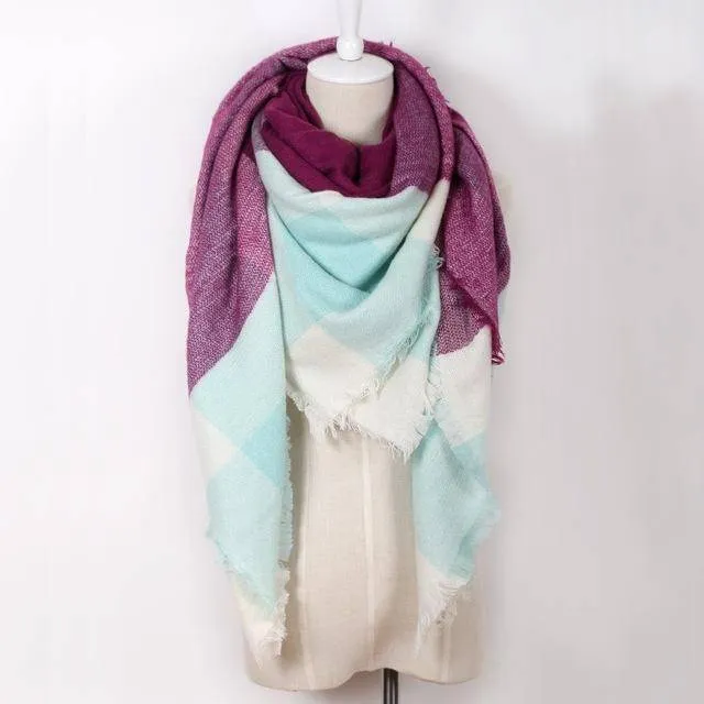 Oversize Solid Color Winter Square Scarf, XL Women Blankets,  Luxury Shawl 140cm x 140cm