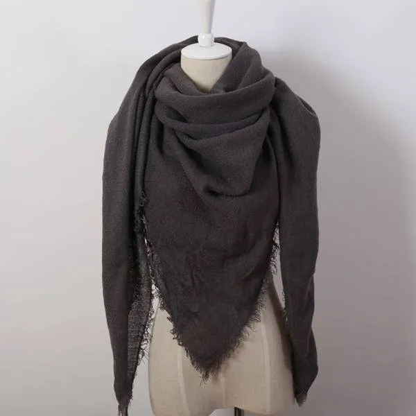 Oversize Solid Color Winter Square Scarf, XL Women Blankets,  Luxury Shawl 140cm x 140cm